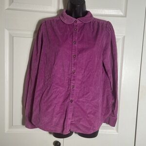 Loft Corduroy Shirt Womens S Pink Long Puff Sleeve Wide Wale Button Up Cottage
